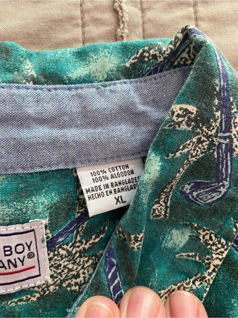 Vintage Bugle Boy Men's Teal Tropical Short-Sleeve Button-Up Shirt - size XL - Picture 6 of 11